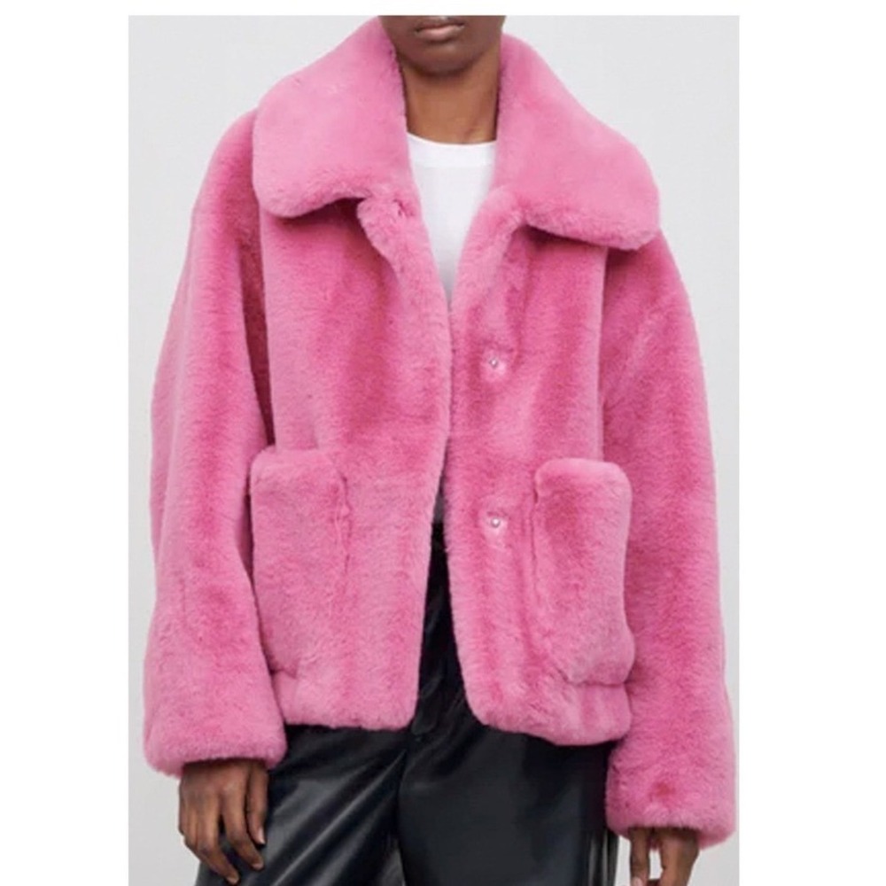 Jakke Traci cropped faux fur coat bubblegum pink size 8 Free People NWT